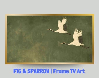 Flying Crane Samsung Frame TV Art – Minimalist Japanese Decor (Digital Download)
