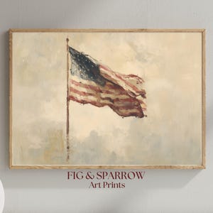 Patriotic American Flag Wall Art Printable – Vintage 4th of July Decor, Rustic USA Flag Print, Digital Download Americana Artwork