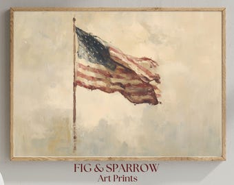 Patriotic American Flag Wall Art Printable – Vintage 4th of July Decor, Rustic USA Flag Print, Digital Download Americana Artwork