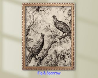 Vintage Pheasant Illustration Art Print: Rustic Farmhouse Decor (Digital Download)