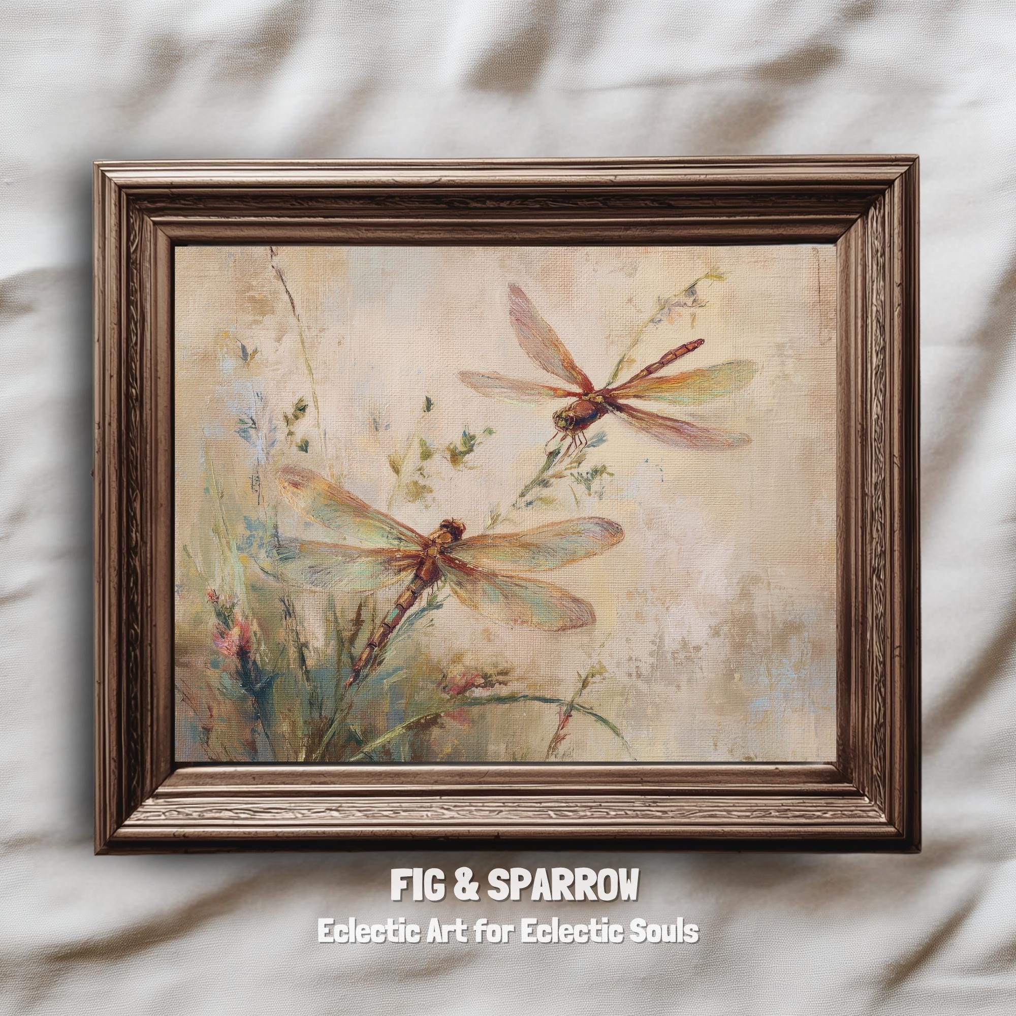 Dragonfly Wall Art Print | Vintage Style Meadow Insect Painting ...