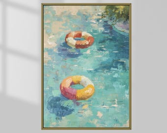 Retro Poolside Kunstdruck: Sommer Rettungsringe (Digital Download