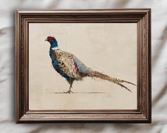Arte mural de faisán / Pájaro rústico imprimible / Descarga digital de vida silvestre vintage