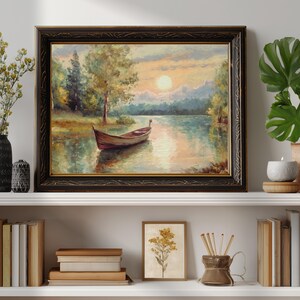 Vintage Rowboat Print | Sunset Lake Wall Art (digital Download) - Etsy