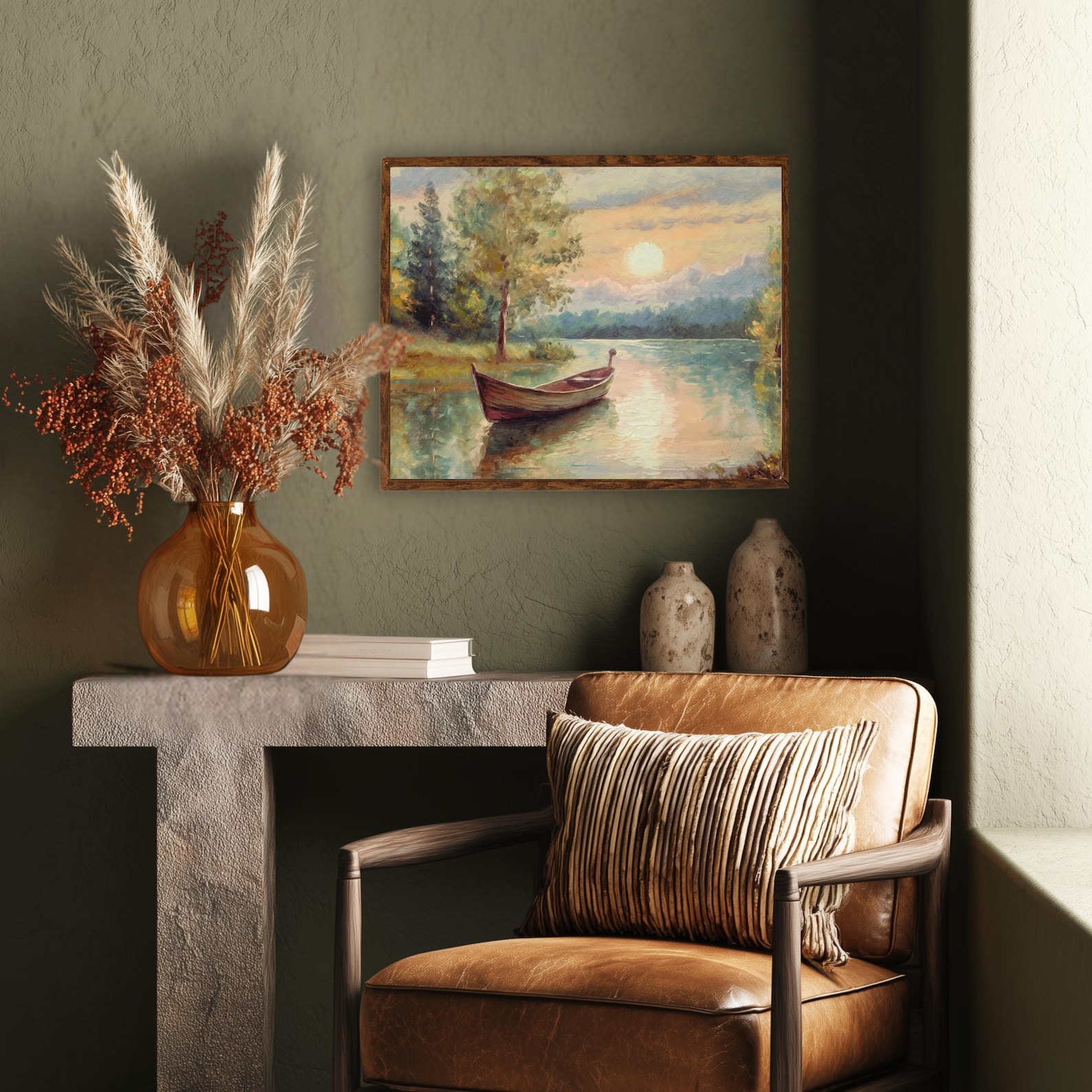 Vintage Rowboat Print | Sunset Lake Wall Art (digital Download) - Etsy