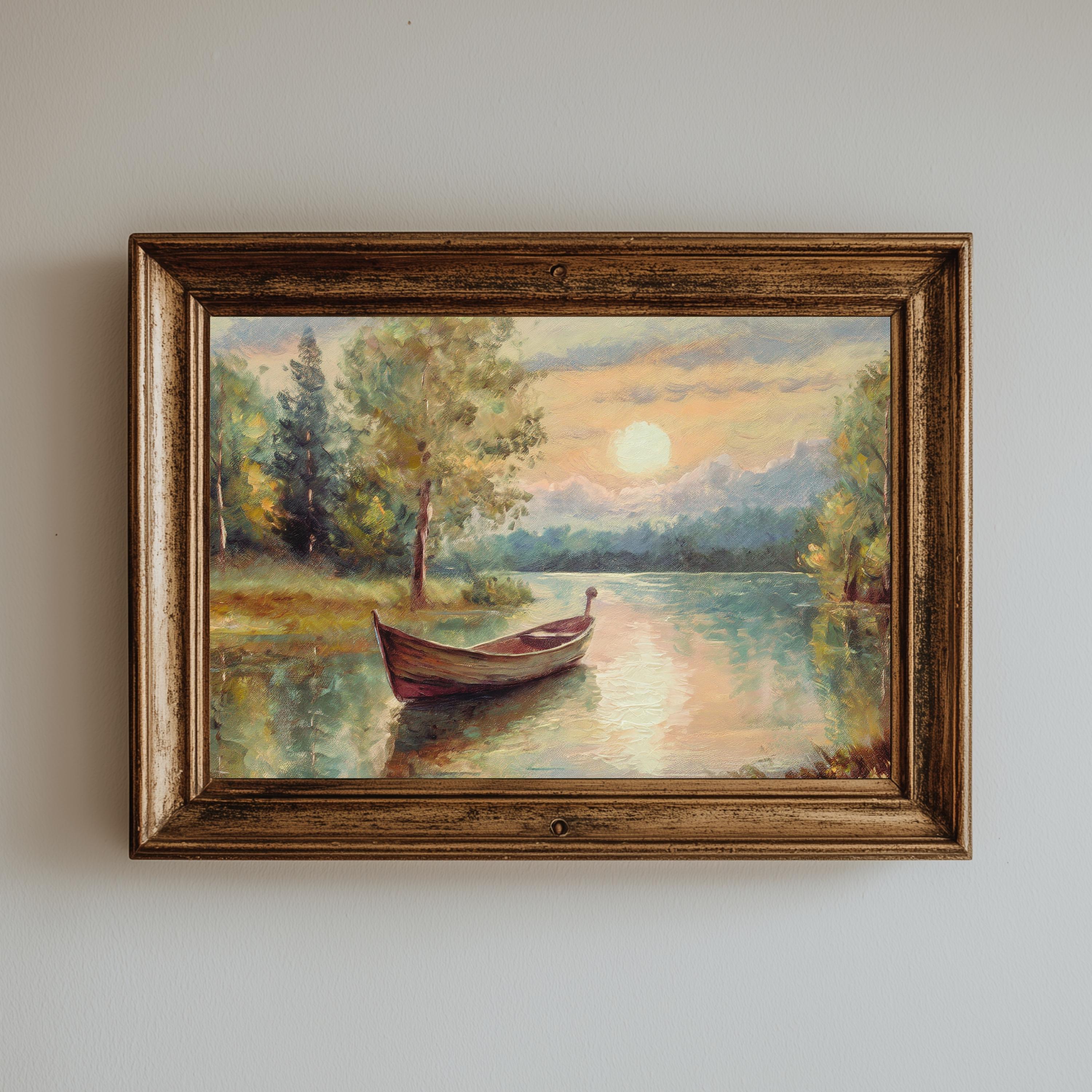 Vintage Rowboat Print | Sunset Lake Wall Art (digital Download) - Etsy