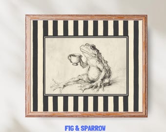 Whimsical Frog Art Print | Vintage Sketch Animal Wall Decor | Rustic Cottage Digital Download