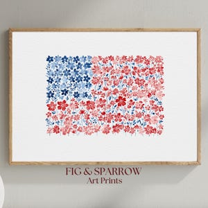Watercolor American Flag Floral Print: Patriotic Wall Art (Digital Download)
