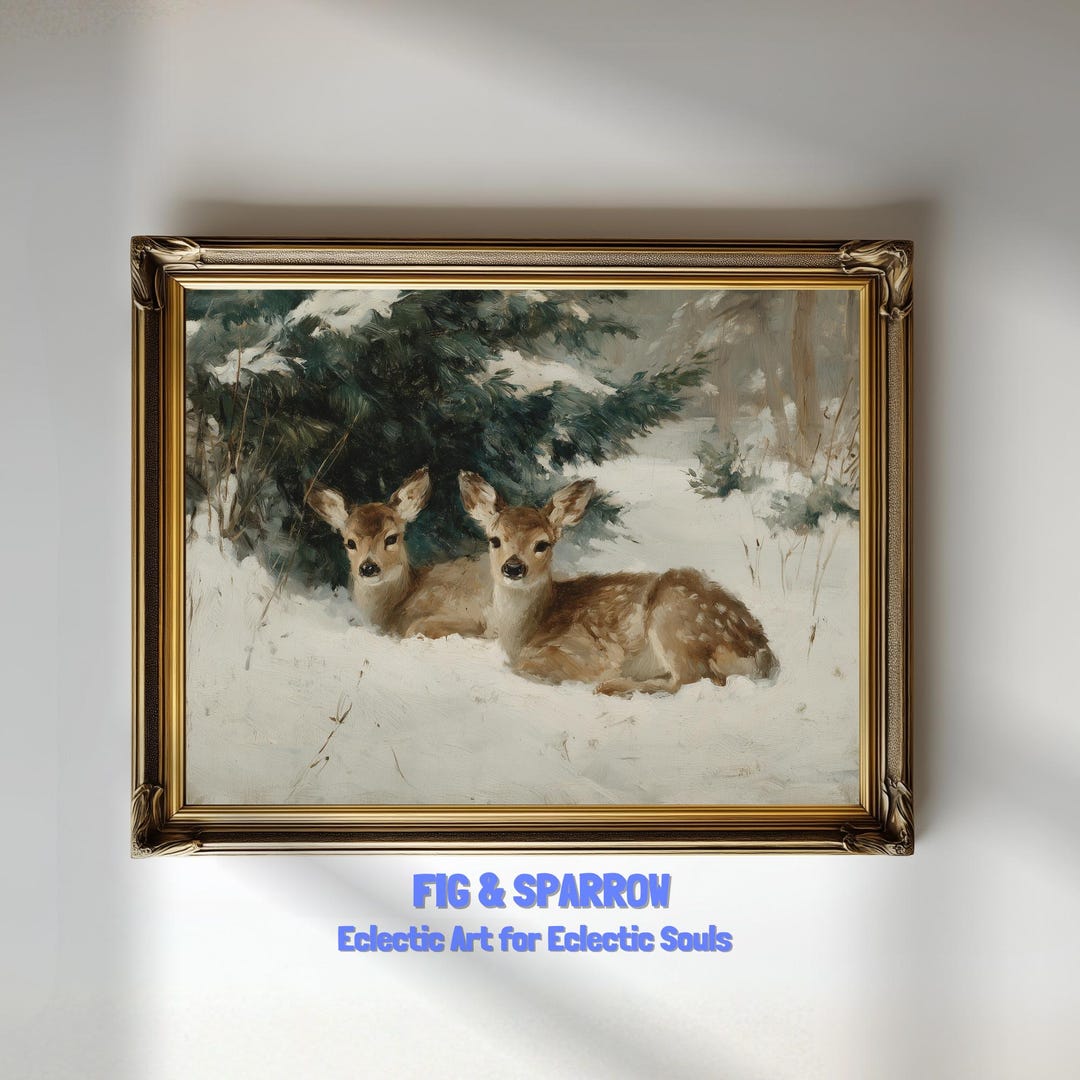 Vintage Deer Print | Rustic Winter Woodland Wall Art | Cozy Cabin ...