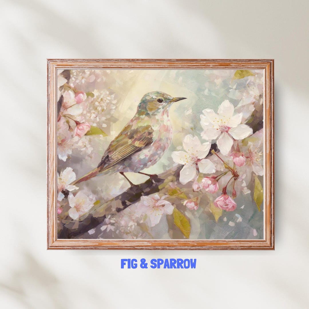 Pastel Bird and Floral Print: Vintage Botanical Cottagecore Wall Art ...