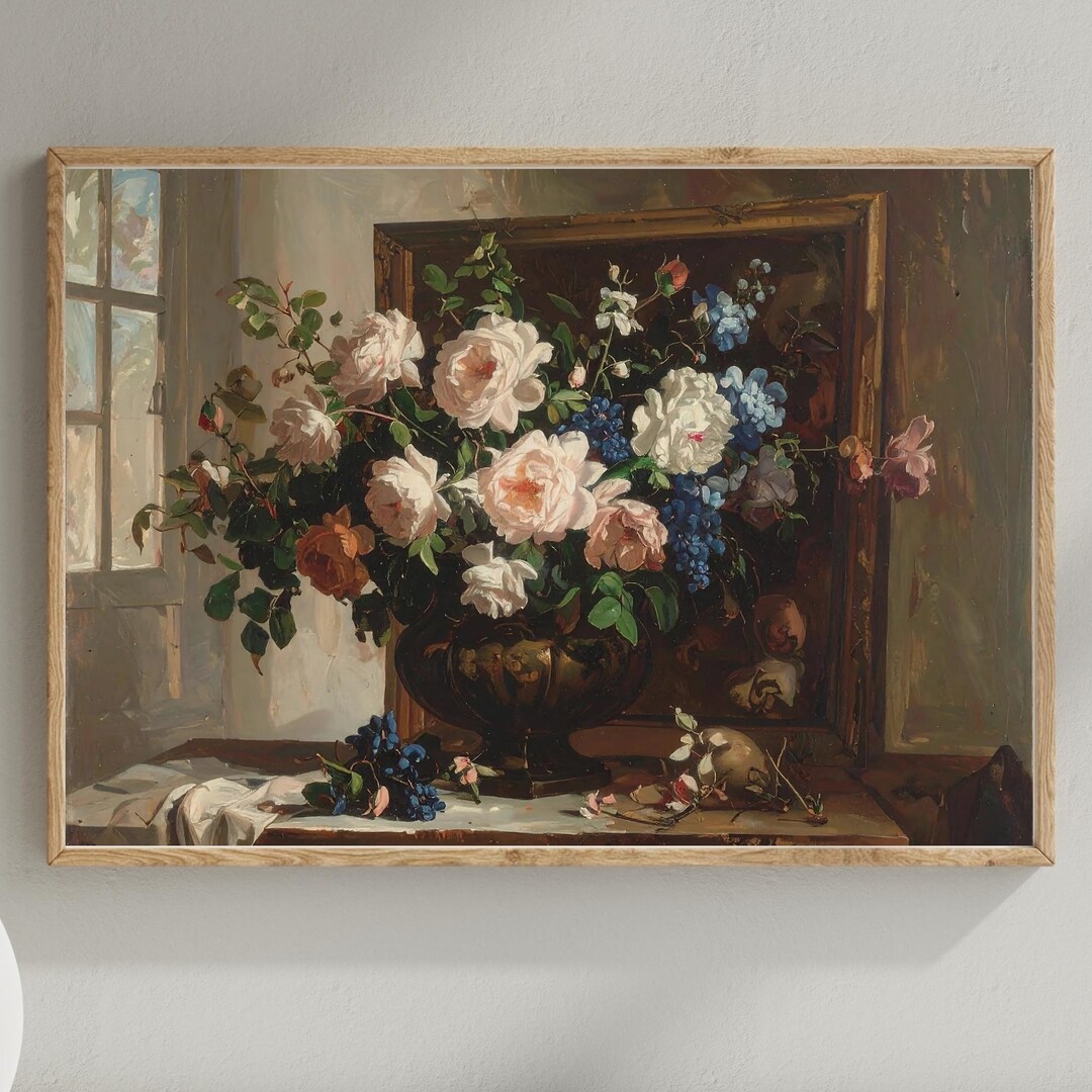 Vintage Floral Still Life Printable, Rustic Botanical Wall Art, Old ...
