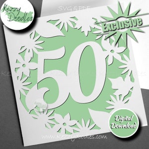Blumen Kreis Papierschnitt zum 50. Geburtstag von Kezzy Doodles - Handschnitt Papierschnitt, PDF, SVG Cricut Datei - Nur für den persönlichen Gebrauch