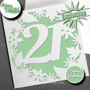 Blumen Kreis Papierschnitt zum 21. Geburtstag von Kezzy Doodles - Handschnitt Papierschnitt, PDF, SVG Cricut Datei - Nur für den persönlichen Gebrauch