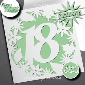 Blumen Kreis 18. Geburtstag Papierschnitt Vorlage von Kezzy Doodles - Handgeschnittener Papierschnitt, PDF, SVG Cricut Datei - nur für den persönlichen Gebrauch