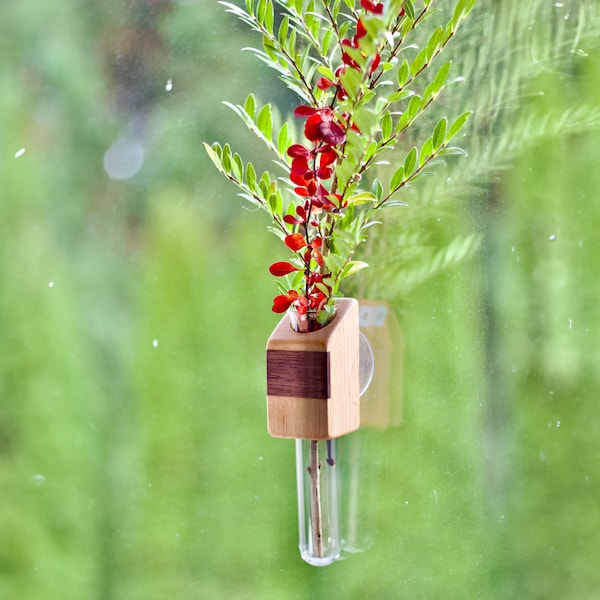 Test Tube Bud Vase with suction cup 05 - Rustic Mid-Century Home Decor - Wall Art - Housewarming Gift - Window Display