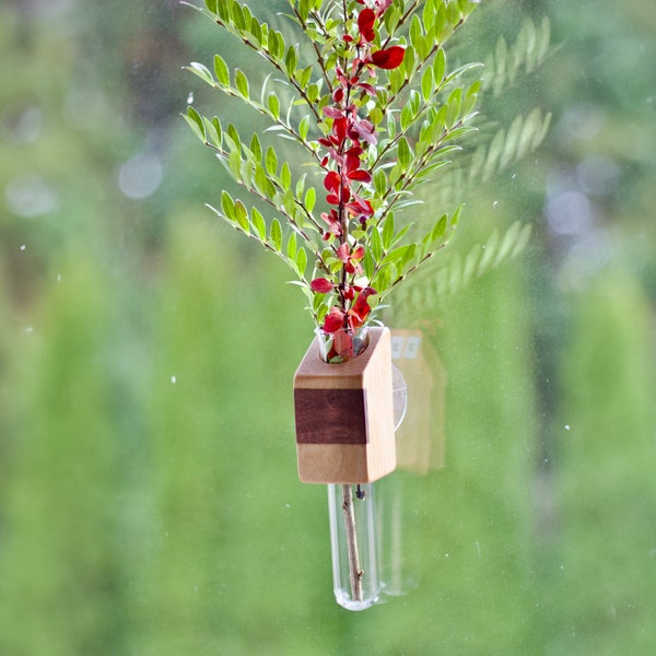 Test Tube Bud Vase with suction cup 03 - Rustic Mid-Century Home Decor - Wall Art - Housewarming Gift - Window Display