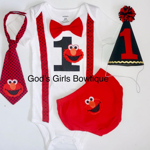 Sesame Street Elmo 1st Birthday Outfit Smash Cake Party Bow Etsy