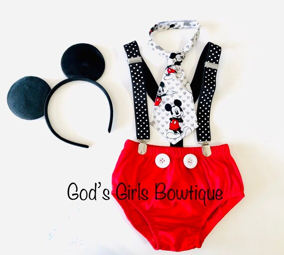 Mickey Mouse Birthday Cake Smash Outfit Bow Tie Mickey Ears Etsy