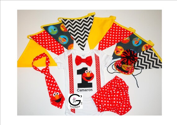 Elmo 1st Birthday Smash Cake Party Outfit Bow Tie Bodysuit Etsy