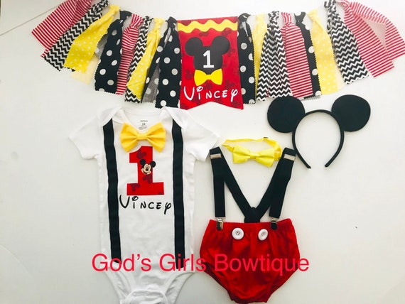 Mickey Mouse 1st Birthday Banner Smash Cake Shirt Party Outfit Etsy