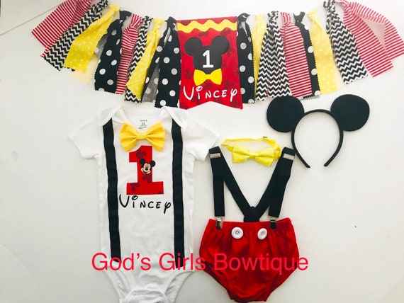 Mickey Mouse 1st Birthday Banner Smash Cake Shirt Party Outfit Etsy