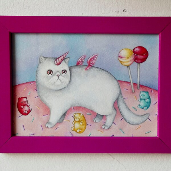 Original acrylic painting on paper - Unicat