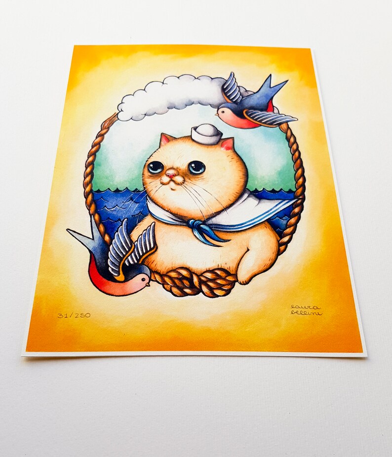 Vintage Seemann Katze Druck Traditionelle Tattoos Inspiriert Etsy