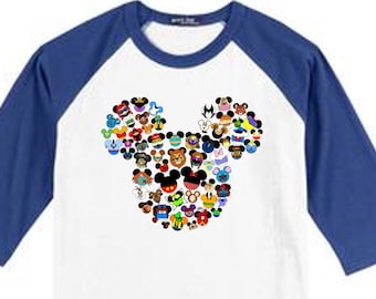PERSONAJE COLLAGE Mouse Head Disney Vacation Group Shirts BEST en camisa blanca o camisa estilo Raglan