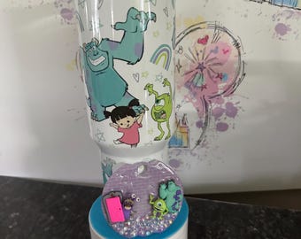 Vaso Monster Inc Disney de 40 oz Vaso de acero inoxidable con pajita, taza de viaje, regalo para los amantes de Disney