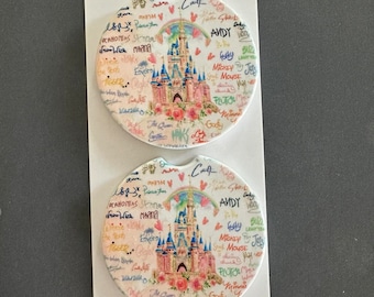 Castle with character signaturescast car coasters  Set of 2 Ceramic Coasters