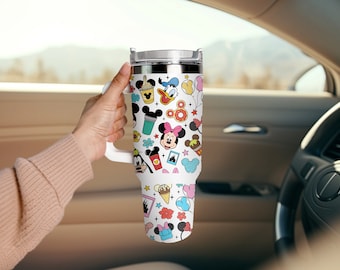 Vaso mágico Disney de 40 oz Vaso de acero inoxidable con pajita, taza de viaje, regalo para los asistentes a Disney