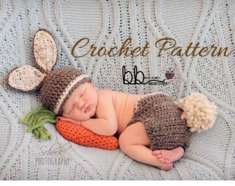Bunny Set -  PATTERN ONLY - Crochet - Size Newborn to 12 month
