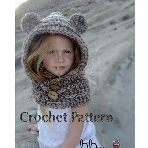 Hooded Cowl (crochet) PDF PATTERN ONLY - With or w/out Ears - size Toddler, Child, Adult