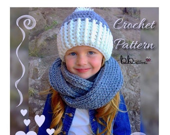 Infinity Scarf & Beanie Set - PATTERN ONLY- Crochet - Size Toddler, Child, Adult
