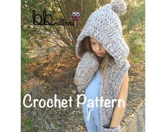 Hooded Scarf Warmer - PATTERN ONLY - Crochet - Size Small (toddler), Medium (child) and Large (Adult)