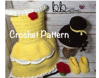 Princess Dress Set - PATTERN ONLY - Crochet - Größen: 0-3 Monate, 3-6 Monate, 6-9 Monate, 9-12 Monate