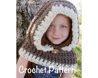 Hooded Cowl with Accent Trim (crochet) PDF PATTERN ONLY - With or w/out Ears - size 3 year to adult