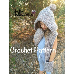 Hooded Scarf Warmer - PATTERN ONLY - Crochet - Size Small (toddler), Medium (child) and Large (Adult)