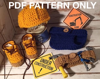 Construction Worker Set - PDF PATTERN Crochet - 0-3 month size