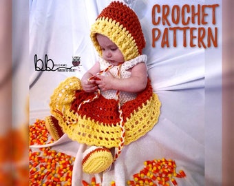 Candy Corn Dress Set -  PATTERN ONLY - Crochet - Sizes: 0-3 month, 3-6 month, 6-9 month, 9-12 month, 12-18 month, 18-24 month