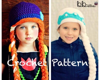 Snow Princess Beanies Combo with Braided Hair - 2 PACK PATTERN ONLY - Crochet - All Sizes