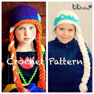 Snow Princess Beanies Combo with Braided Hair - 2 PACK PATTERN ONLY - Crochet - All Sizes