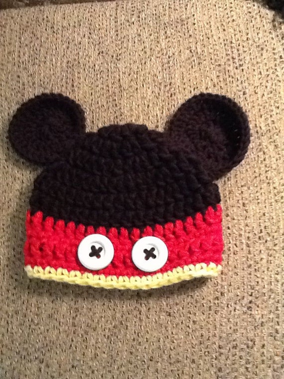 Crochet Mickey Mouse Beanie All Sizes Made to order Etsy