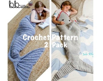 Mermaid and Shark Tail Blanket - 2 PACK PATTERN ONLY - Crochet - Child and Adult Size