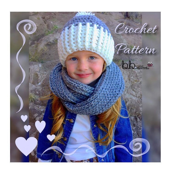 Infinity Scarf & Beanie Set - PATTERN ONLY- Crochet - Size