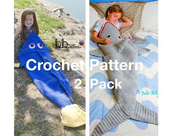 Shark & Fish Blanket Combo - 2 PACK PATTERN ONLY - Crochet - Child and Adult Size