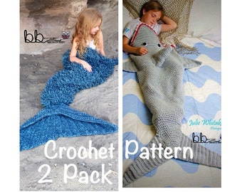 Mermaid with Loops and Shark Tail Blanket - 2 PACK PATTERN ONLY - Crochet - Child and Adult Size