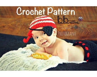 Pirate Set - PATTERN ONLY - Crochet - Size 0-3 month. 3-6 month, 6-9 month, 9-12 month