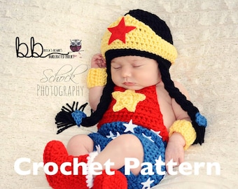 Super Hero Set -  PATTERN ONLY - Crochet - Size Newborn - 12 month