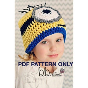 Minion Beanie (Boy or Girl) (1 or 2 eye) - PDF PATTERN ONLY - Crochet - all sizes